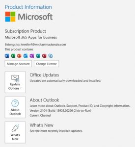 Microsoft Office 365 licensing screen